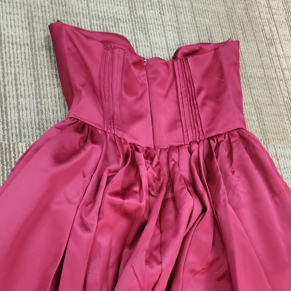 House of CB Burgundy Satin Midi Dress Strapless Measures Small - Picture 4 of 8
